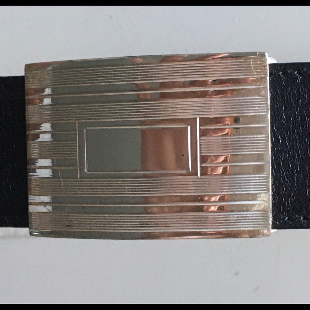 1 1/8” black calfskin with silver slide  buckle